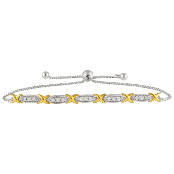 Diamond Muse 1/10 Ct Diamond Two-Tone Round Diamond Cross Link Bolo Bracelet