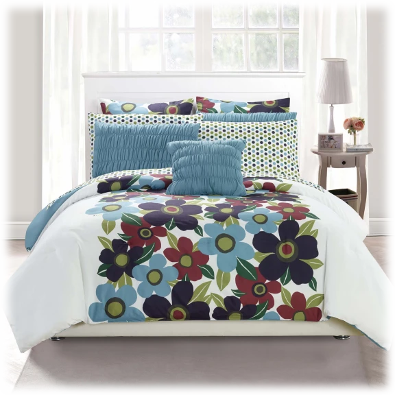 10 Piece: Elegant Linens Sue Berry Blend Floral Print Comforter Set