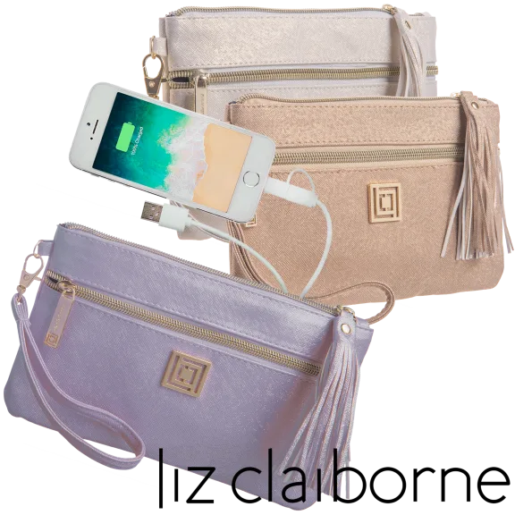 Liz Claiborne Sparkle Tassel Charging Wristlets with RFID Theft Protection