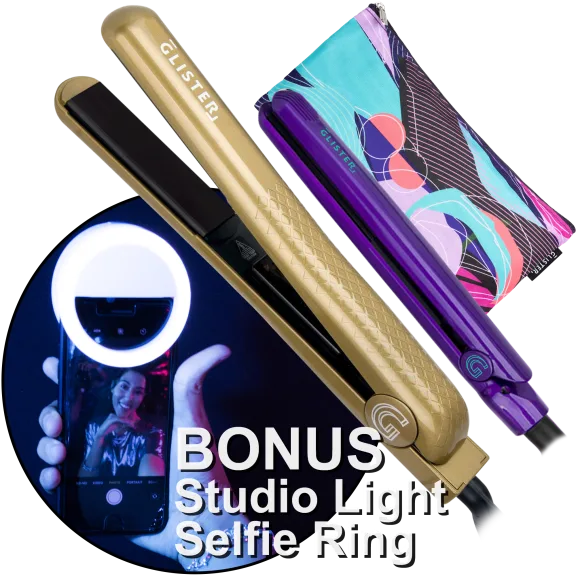 Glister Straightening Iron and Travel Straightener with BONUS Selfie Light