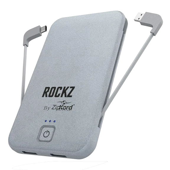ZipKord 5,000mAh Power Bank with Integrated USB-C Cable & Wall Plug