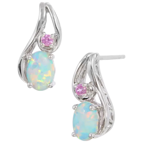 Savvy Cie Created Opal And Pink Sapphire Drop Earrings
