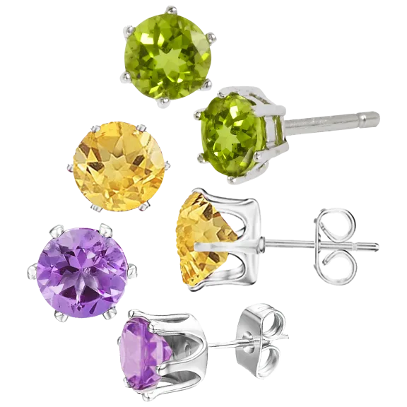 Savvy Cie Sterling Silver Genuine Gemstone Earrings