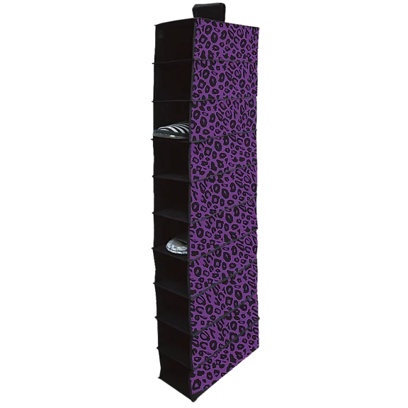 HomeEssentials 10-Shelf Hanging Closet Organizer in Purple Leopard