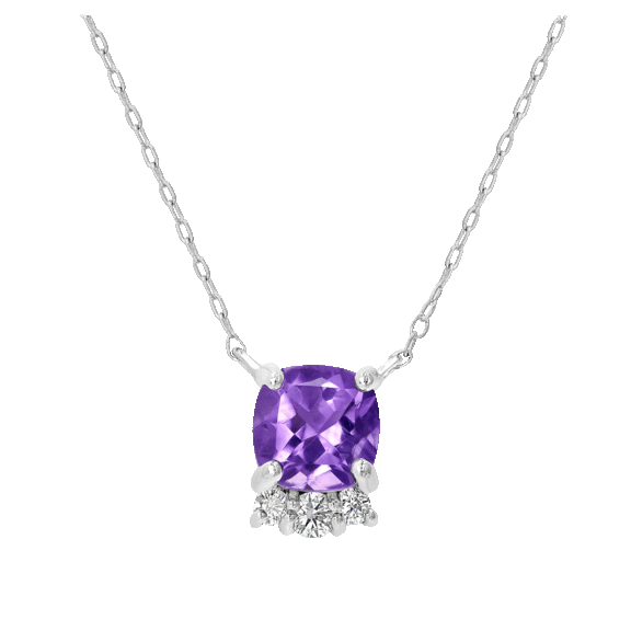 Gemistry Sterling Silver Genuine Stone & Cubic Zirconia Faceted Cushion Necklace