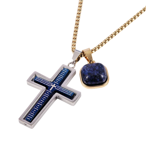 Iron Saints Stainless Steel Chain Necklace with Cross & Accent Pendant