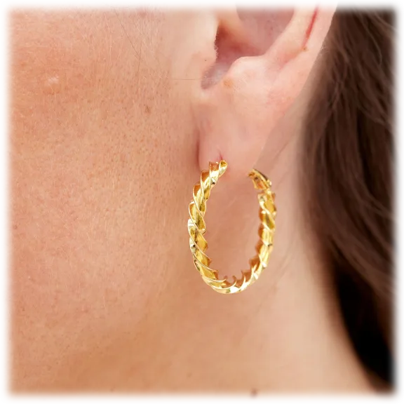 Savvy Cie 18K Gold Plate Fusilli 1" Hoop Earrings