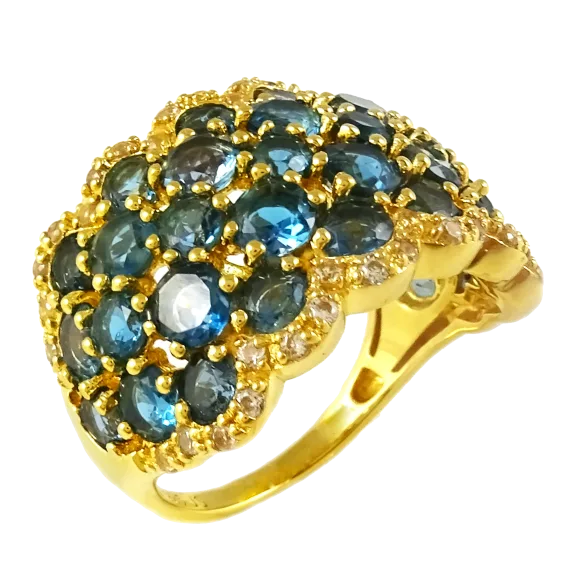Savvy Cie 18K Gold Stacked Blue Topaz Cocktail Ring