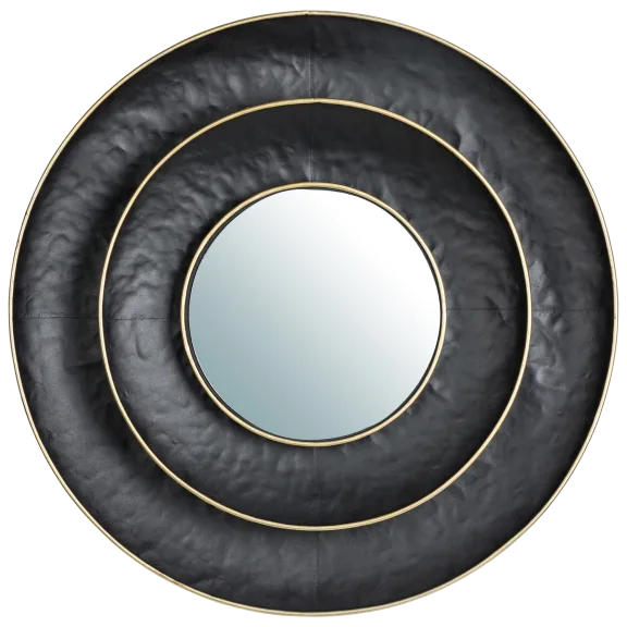 Glitzhome Black With Golden Trimming 3D Round Metal Wall Mirror