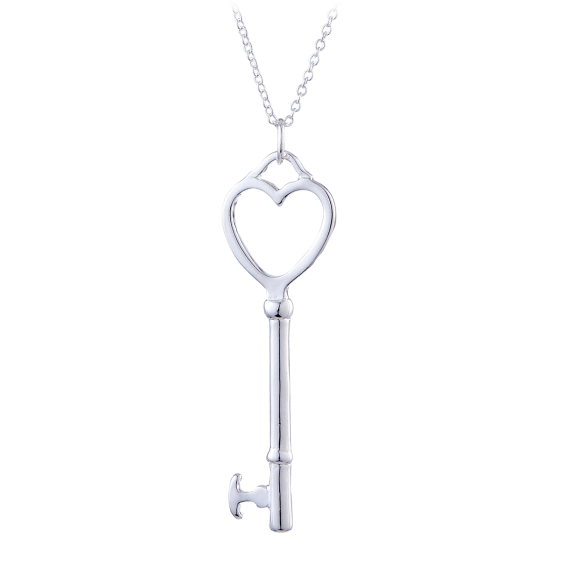 Hollywood Sensation Silver Heart and Key Necklace in Sterling Silver
