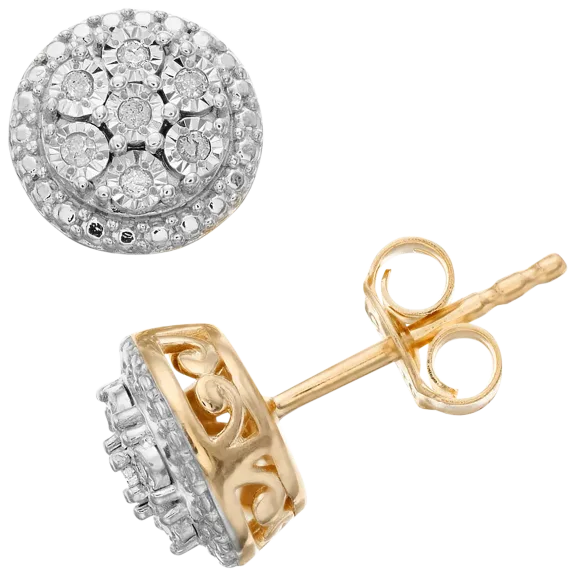 Diamond Muse 1/10 Carat TW Genuine Diamond Yellow Gold Cluster Stud Earrings