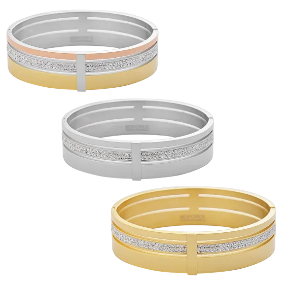 Edforce Steel CZ Bangle Bracelet