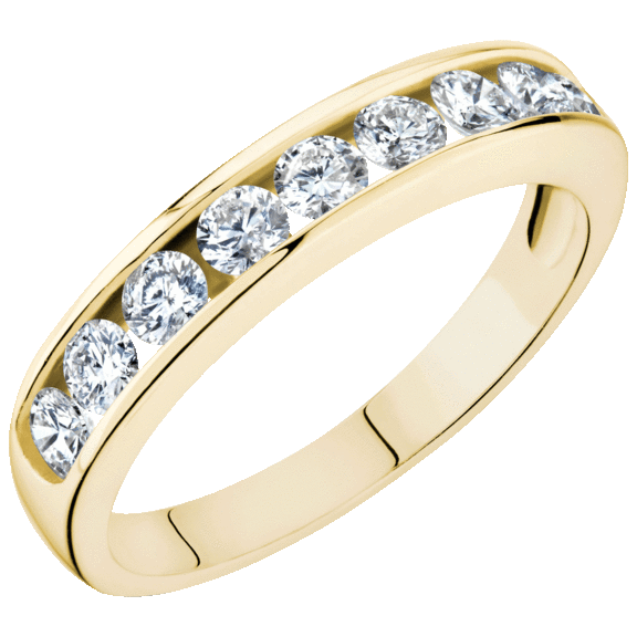 Gilo Pearls 14K Gold Diamond Channel Set Eternity Band in.17 Ct and 1 Ct