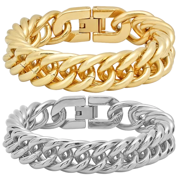 Steeltime Set of 2 Thick Chain Link Bracelets