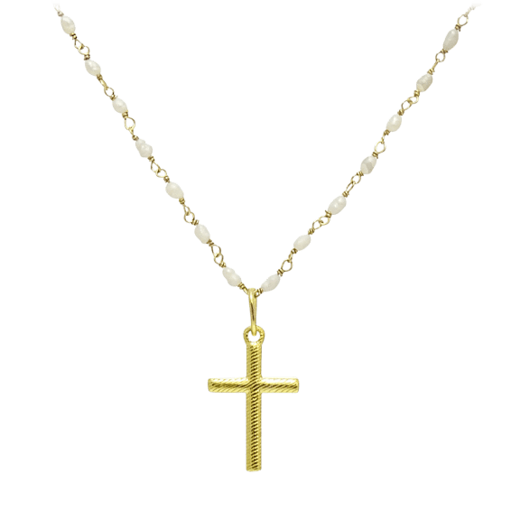 Savvy Cie 18K Gold Over Sterling Silver Genuine Pearl Cross Neck