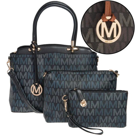Milan Imports 3-Piece Set: Handbag/Pouch/Wristlet