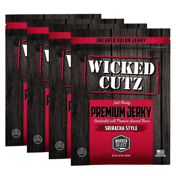 4-Pack: Wicked Cutz Sriracha Bacon Jerky