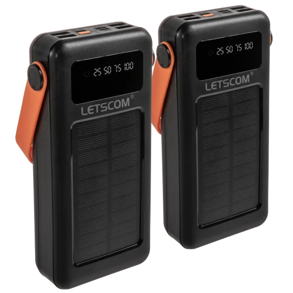 2-Pack: Letscom 30,000mAh Solar Power Bank with Integrated Cables