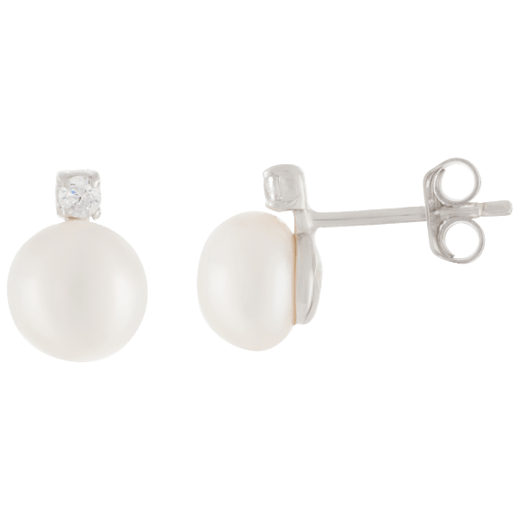 Splendid Pearls White Pearl CZ Accented Stud Earrings