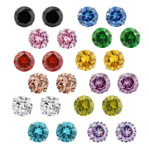 12-Pack: Edforce Steel CZ Birthstone Stud Earrings