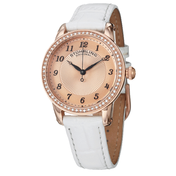 Stührling Ladies Ultra Slim Quartz Watch with Alligator Embossed Genuine Leather