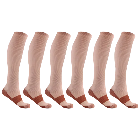 6-Pack: Extreme Fit Unisex Copper-Infused Knee High Compression Socks