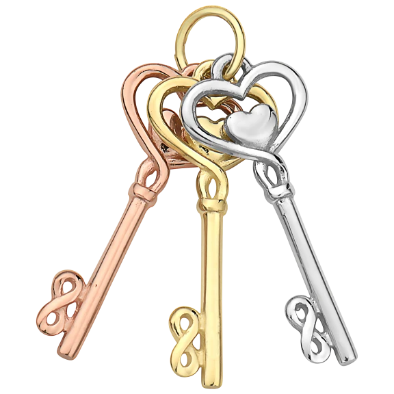 Pori Jewelers 14K Three-Toned Gold Yellow, Silver, Rose Dangling Keys Pendant