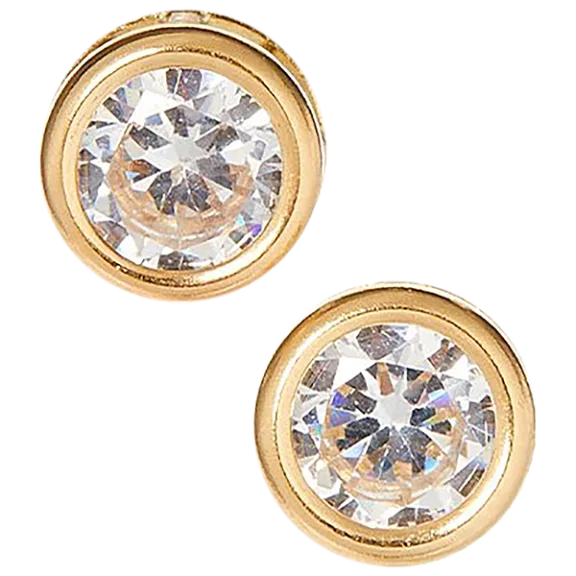 A&M 14K Gold Round Bezel Cubic Zirconia Stud Earrings