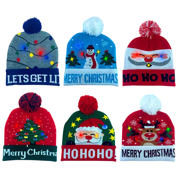 2-Pack: Titan Pom Pom LED Christmas Holiday Beanie
