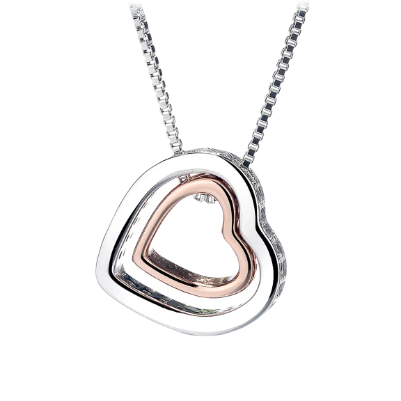 Rose And Lilly Two-Tone Double Heart Crystal Pendant Necklace