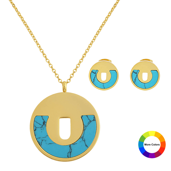 Edforce Steel Circle Necklace and Earring Set