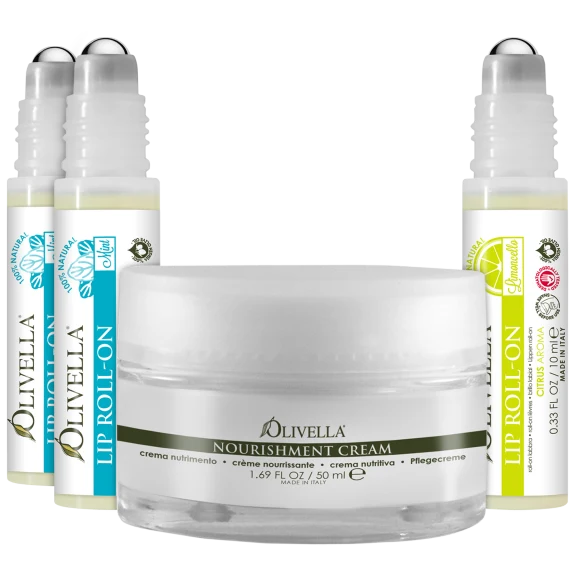 Olivella Nourishment Face Cream Plus 3 Lip Roll-On Bundle