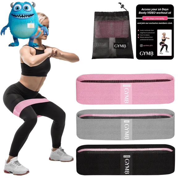 GYMBee 3-Piece Non-Slip Cloth Resistance Exercise Band Set