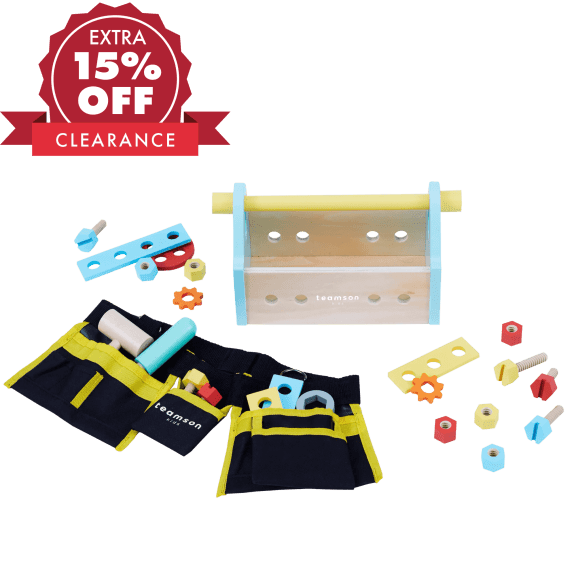 Teamson 24-Piece Kids Little Helper Wooden Tool Box Accessories Toy
