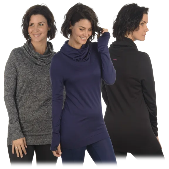 3-Pack: Maidenform Women's Cowl Neck Seamless Long Sleeve Top