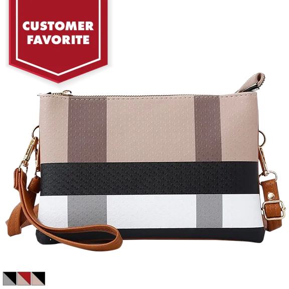 Malibu Skye Phoebe Triple-Zip Triple-Compartment Plaid Crossbody Bag