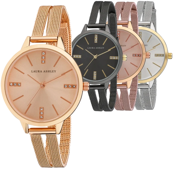 Laura Ashley Split Mesh Band Sunray Dial Watch