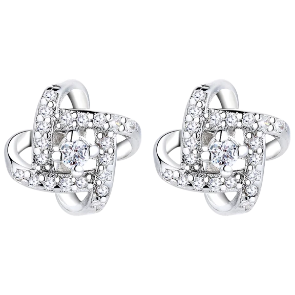 Rose And Lilly Sterling Silver Love Knot Crystal Stud Earrings
