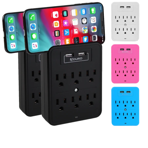 2-Pack: Aduro 6-Outlet Multi-Station With Dual USB Ports