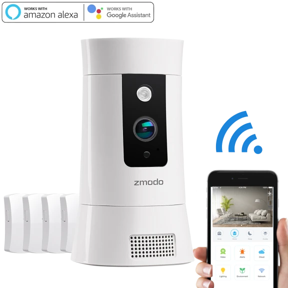 Zmodo Pivot Cloud 350° Rotating Smart WiFi Camera with Door/Window Sensors