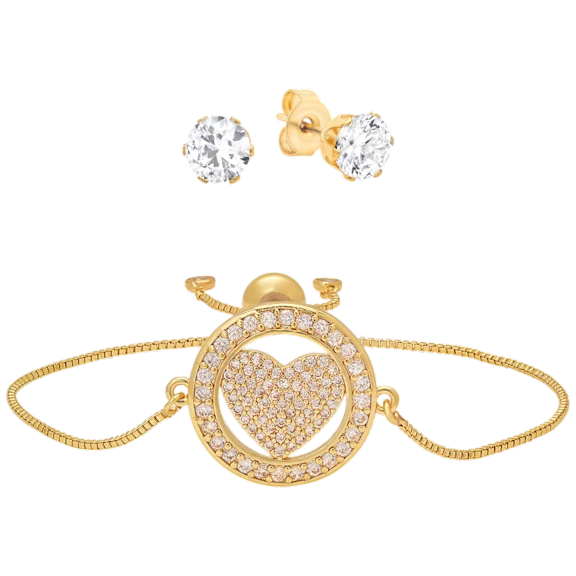 Steeltime Ladies Bracelet & Simulated Diamond Earrings