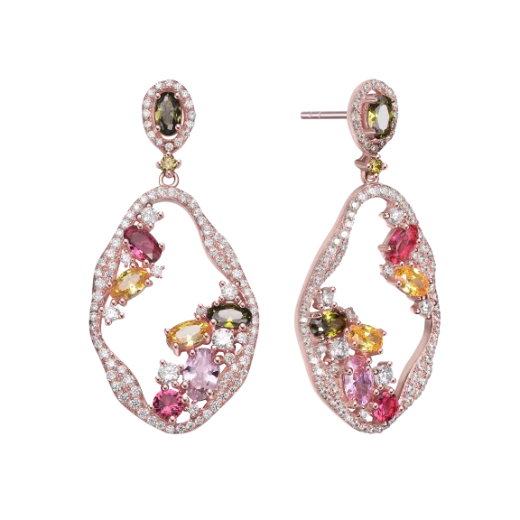 Megan Walford Rose Gold Morganite & Multicolored Stone Earrings