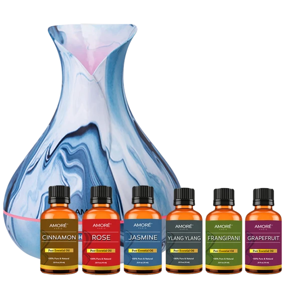 Amore Paris Hydro Dipped Ultrasonic Aromatherapy Diffuser w/ Essential Oil Set 2