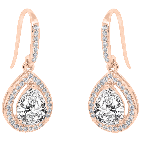 Cate & Chloe Isabel Pear Shaped CZ Crystal Halo Earrings in 18K Gold Plating