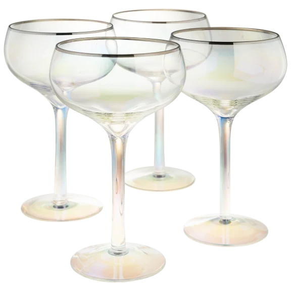 Set Of 4 Aragon Iridescent Champagne Glasses by Shiraleah Chicago