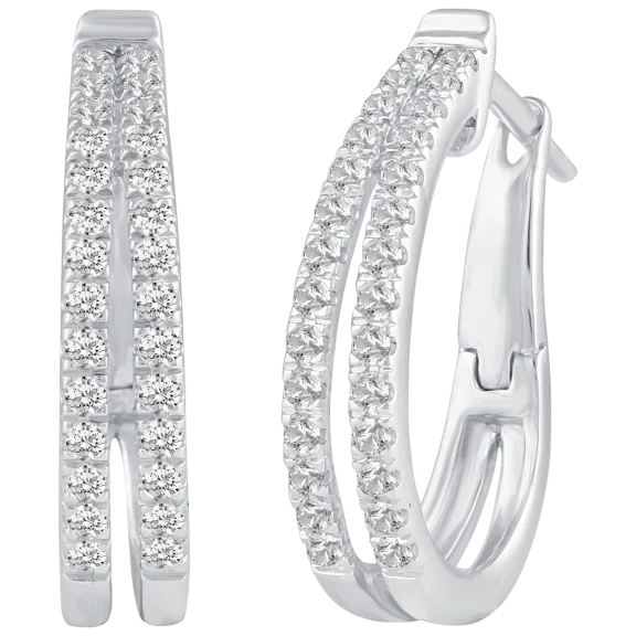 Fifth and Fine 1/2 Carat TW Diamond Double Row Hoop Earrings in Sterling Silver