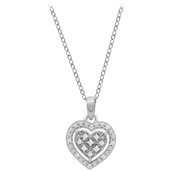 Diamond Muse 1/10 Ct Diamond Sterling Silver White Round Diamond Heart Pendant