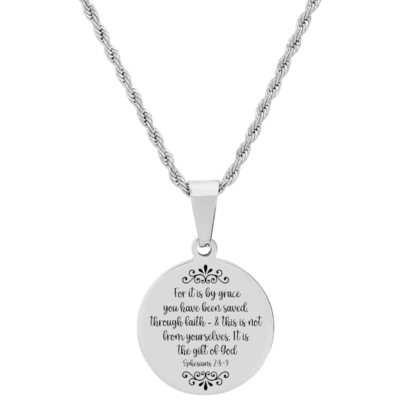 Steeltime Ladies Stainless Steel Ephesians 2:8-9 Verse Pendant