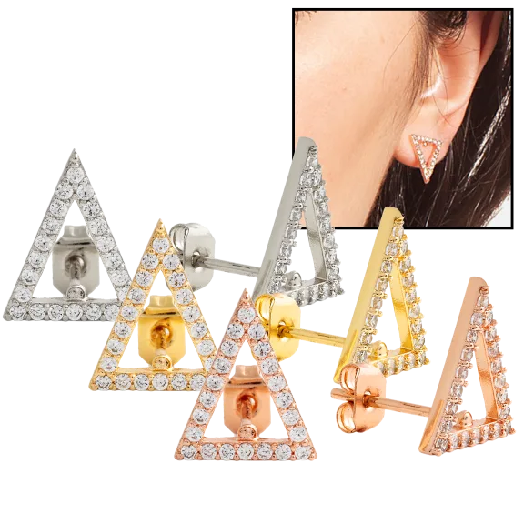 Sole du Soleil Jewelry Lupine 18k Gold Plated Open Triangle Stud Earrings