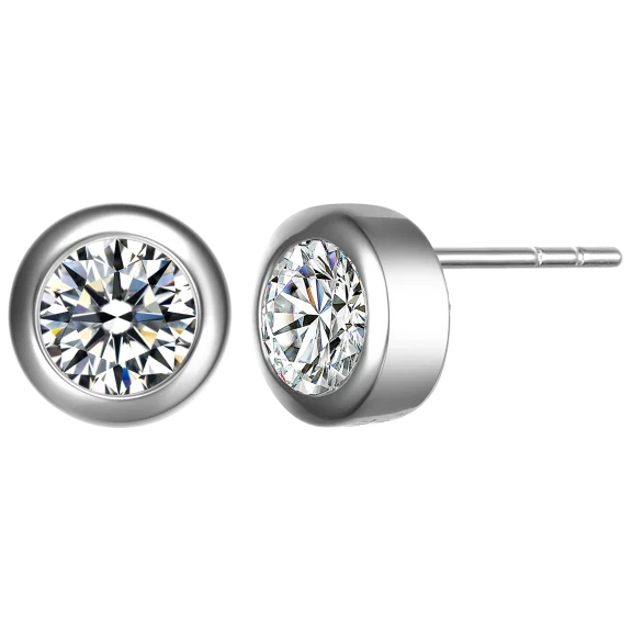 Genevive Modern Cubic Zirconia Stud Rhodium Plated Earrings